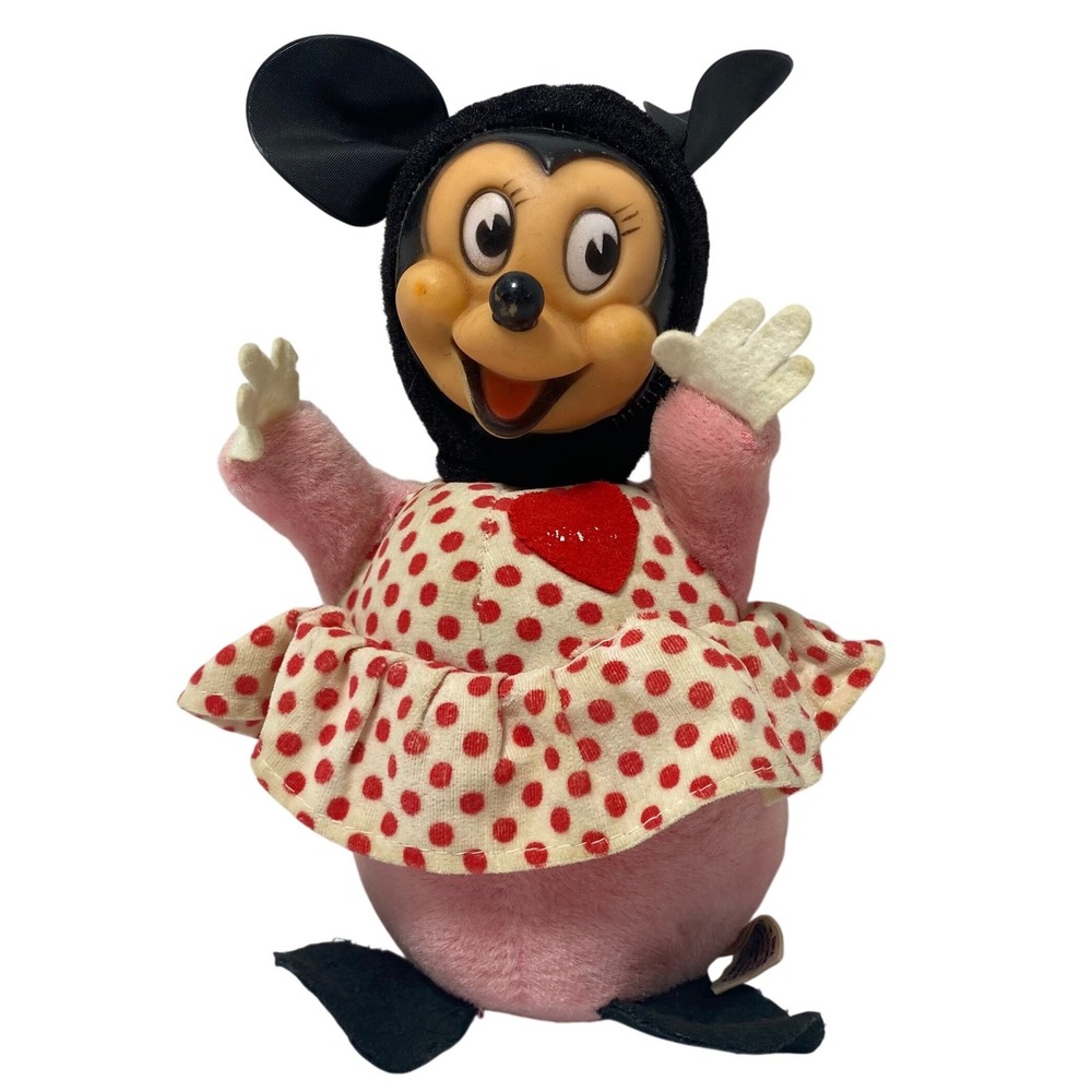 Vintage Walt Disney Minnie Mouse Gund Rubber Face Plush Roly Poly Rattle *
